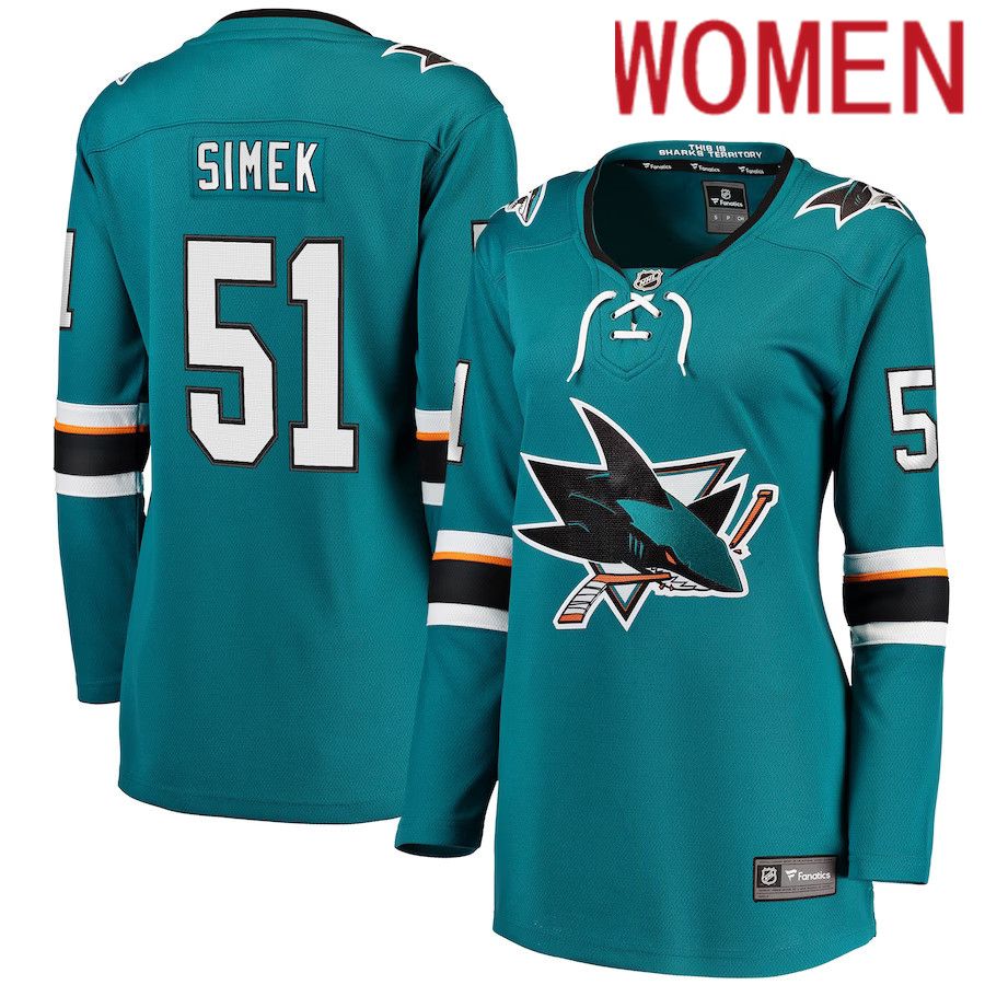 Women San Jose Sharks #51 Radim Simek Fanatics Branded Teal Home Breakaway Player NHL Jersey->women nhl jersey->Women Jersey